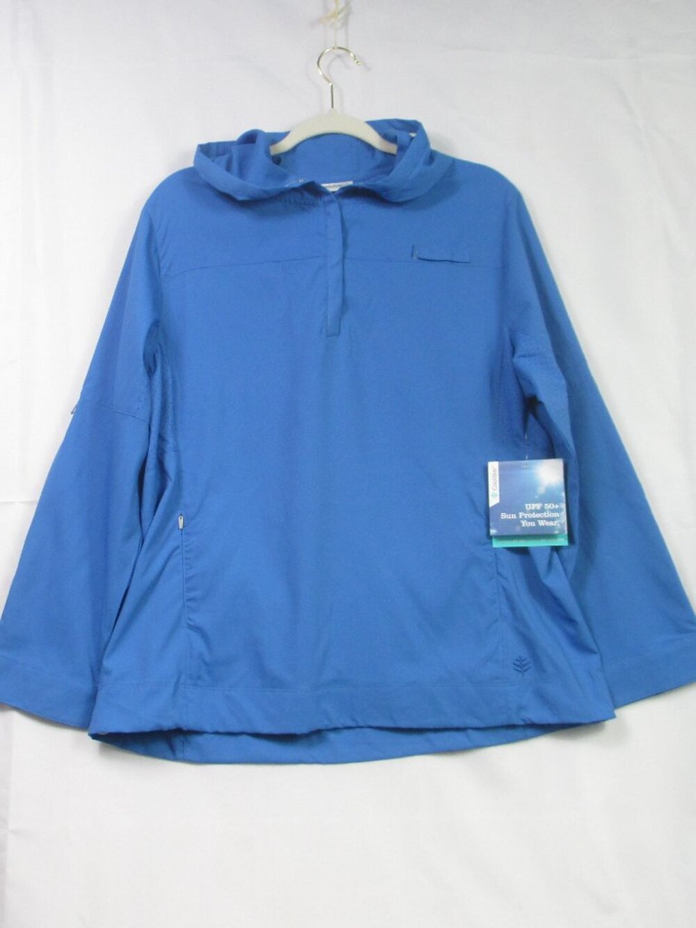 NWT Coolibar UPF 50+ Women's Sea Spray Henley Regatta Blue Hoodie Size L